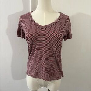 Brandy Melville Red White Blue Striped V Neck T Shirt Size S/M USA Preppy